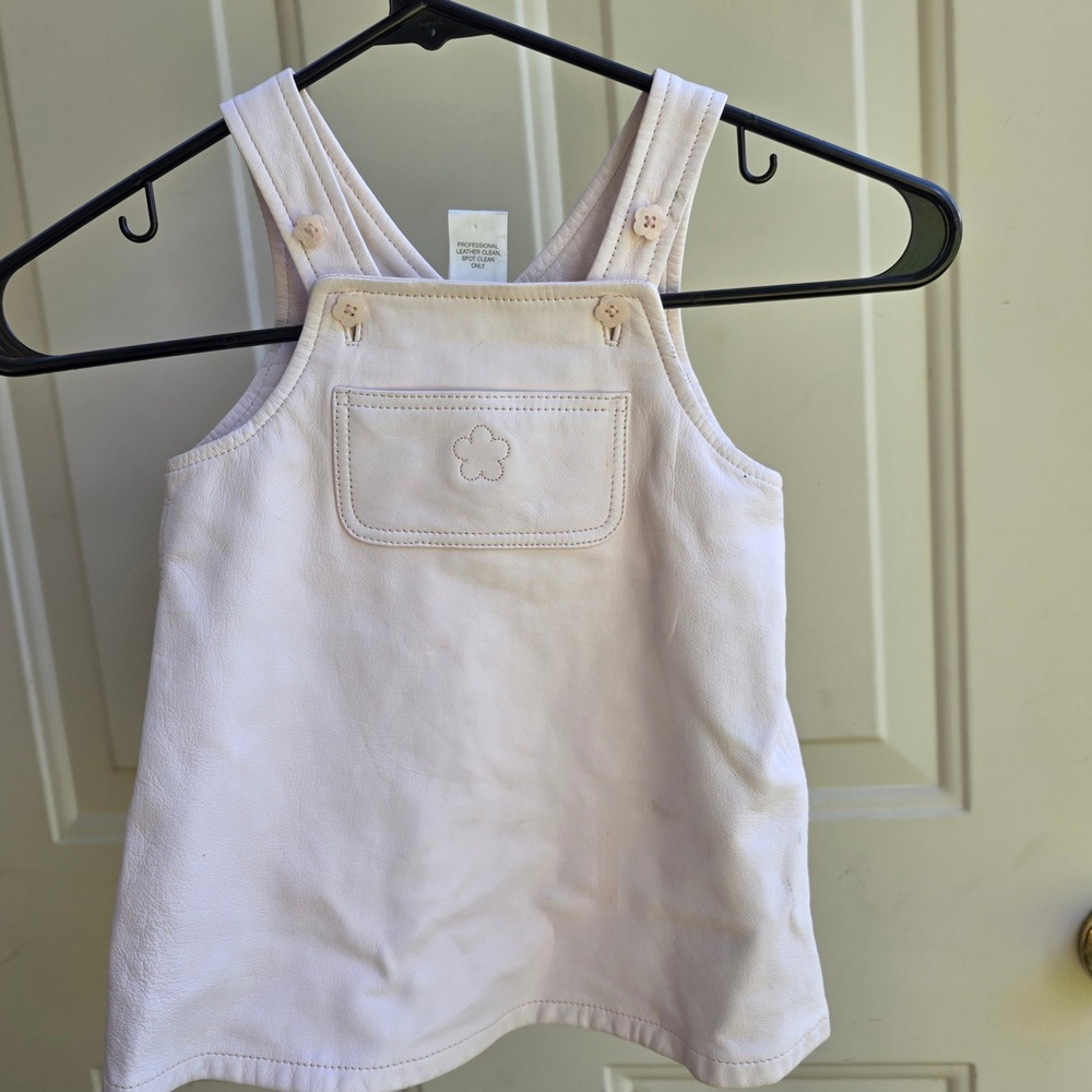 Baby Gap Genuine Leather Pale Pink Overalls Dress 6‎ to 12 Months Flower Accent